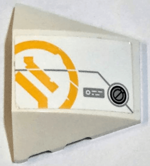 Wedge 4 x 3 Triple Curved No Studs with Silver Armor Plate, Bright Light Orange Ninjago Logogram Letter Z in Circle Pattern Model Right Side (Sticker) - Set 71754
