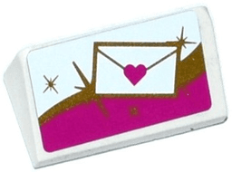 Slope 30 1 x 2 x 2/3 with Mail Envelope with Heart Seal on White, Gold and Magenta Background Pattern (Sticker) - Set 41104