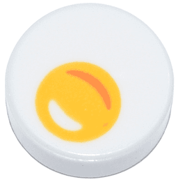 Tile, Round 1 x 1 with Yellow Circle with Orange Crescent Egg Yolk Pattern
