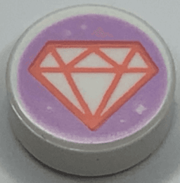 Tile, Round 1 x 1 with Coral Jewel Outline and Sparkles on Lavender Background Pattern