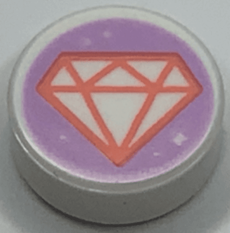 Tile, Round 1 x 1 with Coral Jewel Outline and Sparkles on Lavender Background Pattern