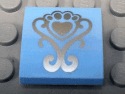 Slope, Curved 2 x 2 x 2/3 with Silver Fancy Scroll and Heart Shaped Paw Pattern
