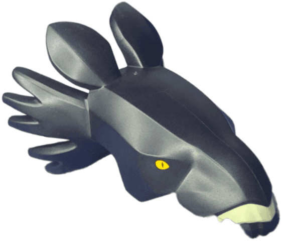 Creature Head, Avatar Thanator with Bright Light Orange Eyes and Dark Tan Gum Pattern