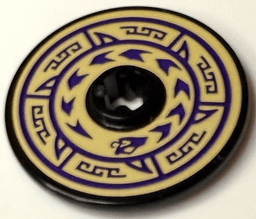 Technic, Disk 3 x 3 with Dark Purple Circles, Barbs, Chevrons, Snake Head and Geometric Border on Tan Background Pattern (Sticker) - Set 71736