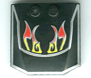 Wedge 4 x 4 x 2/3 Triple Curved with Windshield with Silver Border, Red and Yellow Flames Pattern