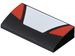 Slope, Curved 2 x 4 x 2/3 with Bottom Tubes with White Trapezoid in Center and Red Triangular Panels on Sides Pattern