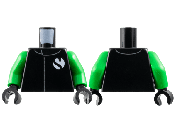 Torso Racing Suit with Sauber Formula 1 Logo Partial Capital Letter S on White Circle Pattern / Bright Green Arms / Black Hands