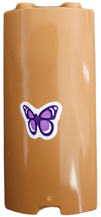 Cylinder Quarter 2 x 2 x 5 with 1 x 1 Cutout with Dark Purple and Medium Lavender Butterfly Pattern (Sticker) - Set 41679