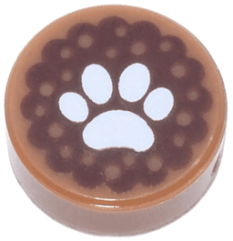 Tile, Round 1 x 1 with White Animal Paw Print on Reddish Brown Dog Biscuit Pattern