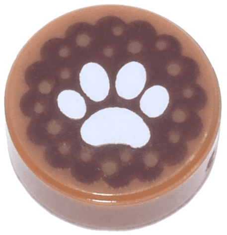 Tile, Round 1 x 1 with White Animal Paw Print on Reddish Brown Dog Biscuit Pattern