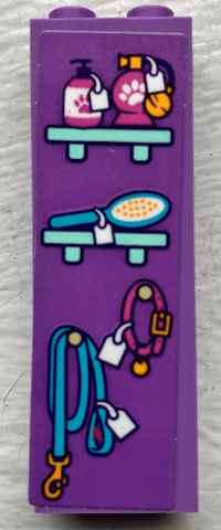 Brick 1 x 2 x 5 with Light Aqua Shelves with Leash, Dog Collar, Brush, Shampoo and Price Tags Pattern (Sticker) - Set 41691