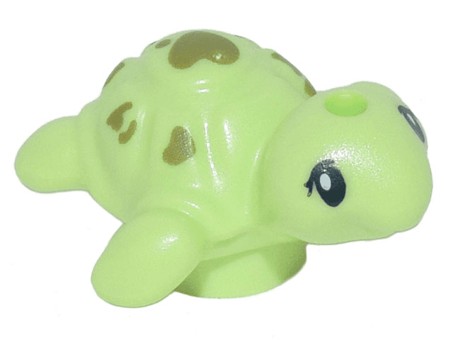 Turtle, Mini Doll Style, Baby with Black Eyes and Olive Green Spots Pattern