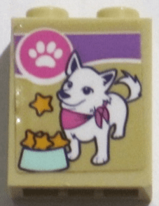 Brick 1 x 2 x 2 with Inside Stud Holder with Paw Print, White Dog and Star Treats in Bowl Pattern (Sticker) - Set 41691