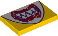 Tile 2 x 3 with Drawing of Mouth with Sharp Teeth and Red Scribbled Lips on White Background Pattern (Super Mario Bowser Jr. Bandana)