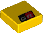 Tile 1 x 1 with Silver 'GR' on Black and Red Background Pattern