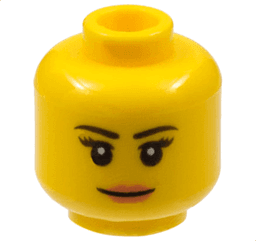 Minifigure, Head Female Black Thin Eyebrows, Eyelashes, Nougat Lips, Grin Pattern