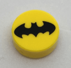 Tile, Round 1 x 1 with Black Bat Batman Logo Pattern