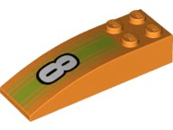 Slope, Curved 6 x 2 with White Number 8 on Lime Stripes Pattern