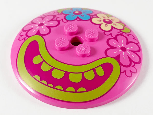 Dish 6 x 6 Inverted (Radar) - Solid Studs with 4 Flowers and Large Magenta Mouth, Lime Lips and Teeth Pattern