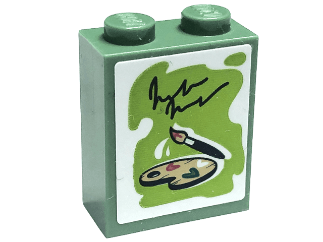 Brick 1 x 2 x 2 with Inside Stud Holder with Brush and Paint Palette on Lime Background Pattern (Sticker) - Set 41711