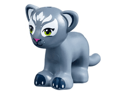 Cat, Mini Doll Style, Large, Baby Cub with Lime Eyes, Dark Pink Nose, Dark Blue Paws and White Inner Ears, Eye Patches and Face Decorations Pattern (Elves Enki the Panther)