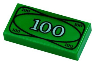 Tile 1 x 2 with Currency / Money, 100 Bill / Note Pattern