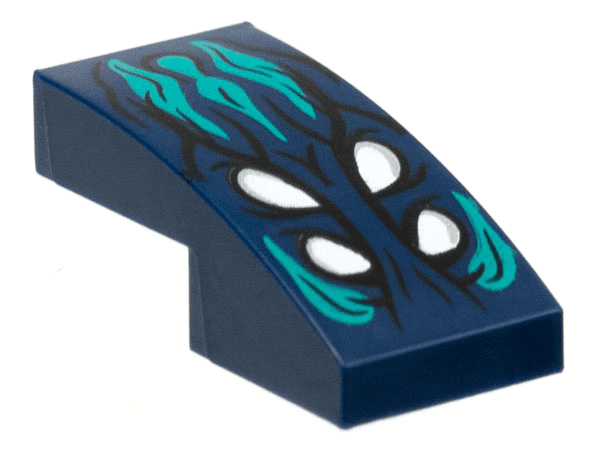 Slope, Curved 2 x 1 x 2/3 with 4 White Eyes, Dark Turquoise Hair Pattern
