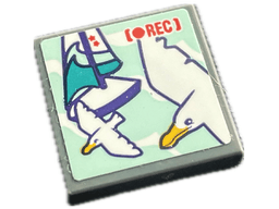 Tile 2 x 2 with Coral 'REC', White Seagulls and Dark Purple Sailing Boat on Light Aqua Background Pattern (Sticker) - Set 41716