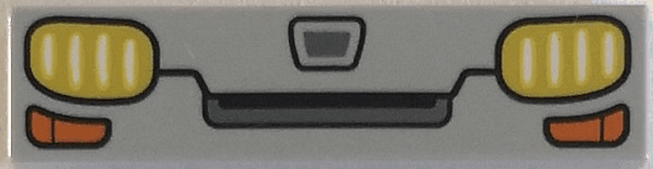 Tile 1 x 4 with Dark Bluish Gray Vehicle Grille and Yellow and Orange Headlights Pattern