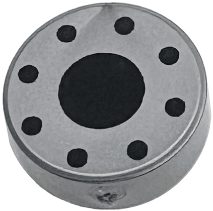 Tile, Round 1 x 1 with Black Center Circle and 8 Dots Pattern